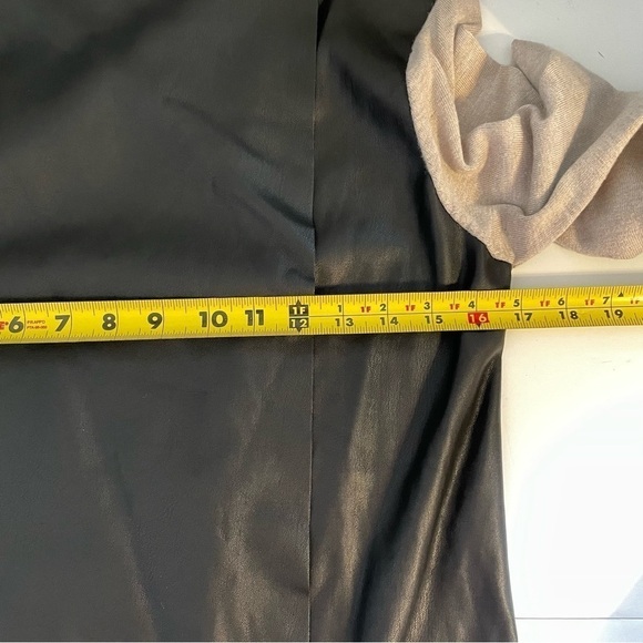 Zara Knit Mixed Media Open Front Waterfall Cardigan Tan and Faux Black Leather - Picture 9 of 9